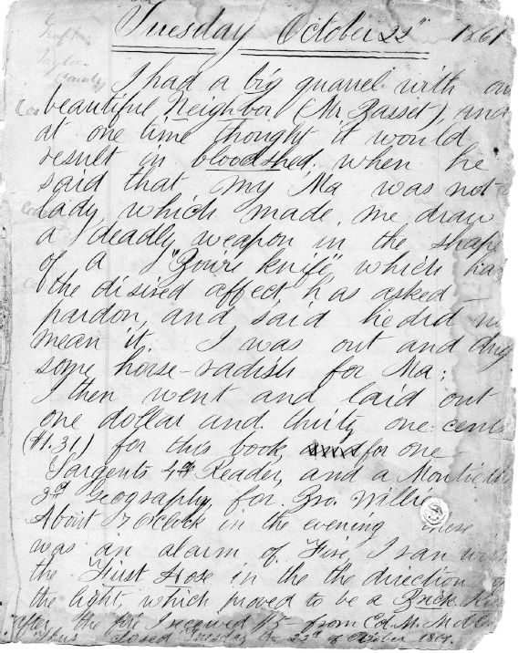 This is the first page of the diary of John R King dated Tuesday October 22 - photo 8