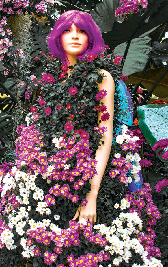 A mannequin decked out in purple wig and flowers in the Allan Gardens - photo 8