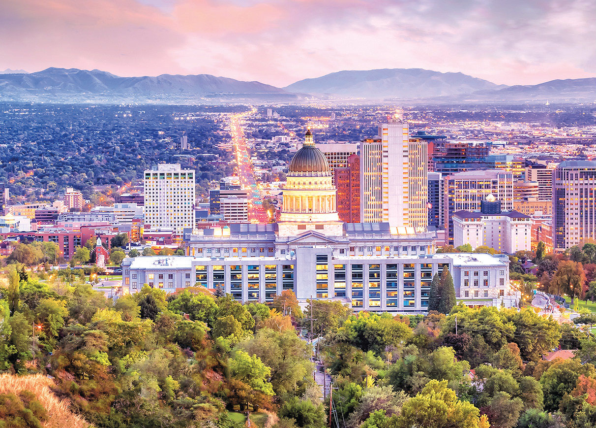 Salt Lake City skyline by night Mormon marriages may be sealed in the - photo 10