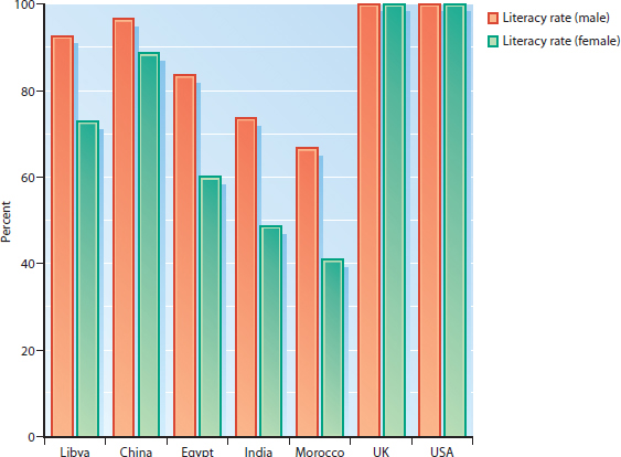 This chart compares the proportion of people who can read and write in Libya - photo 3