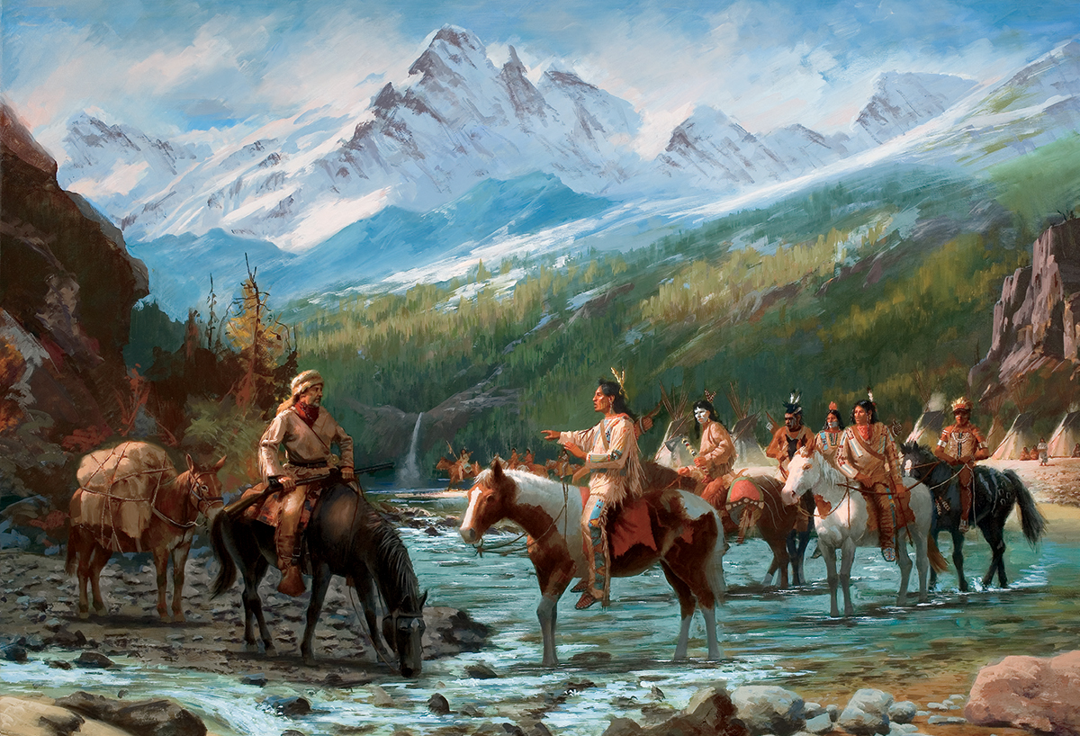 Painted by Jim Carson this image shows mountain man John Colter left meeting - photo 6