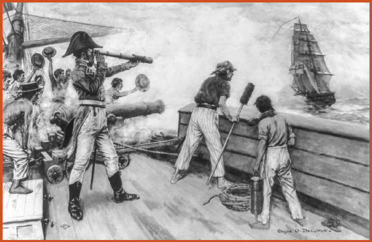 American sailors fire the first shots of the War of 1812 from a ships cannon - photo 3