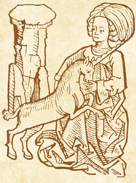 An illustration from a 1491 German book shows a maiden taming a unicorn - photo 3