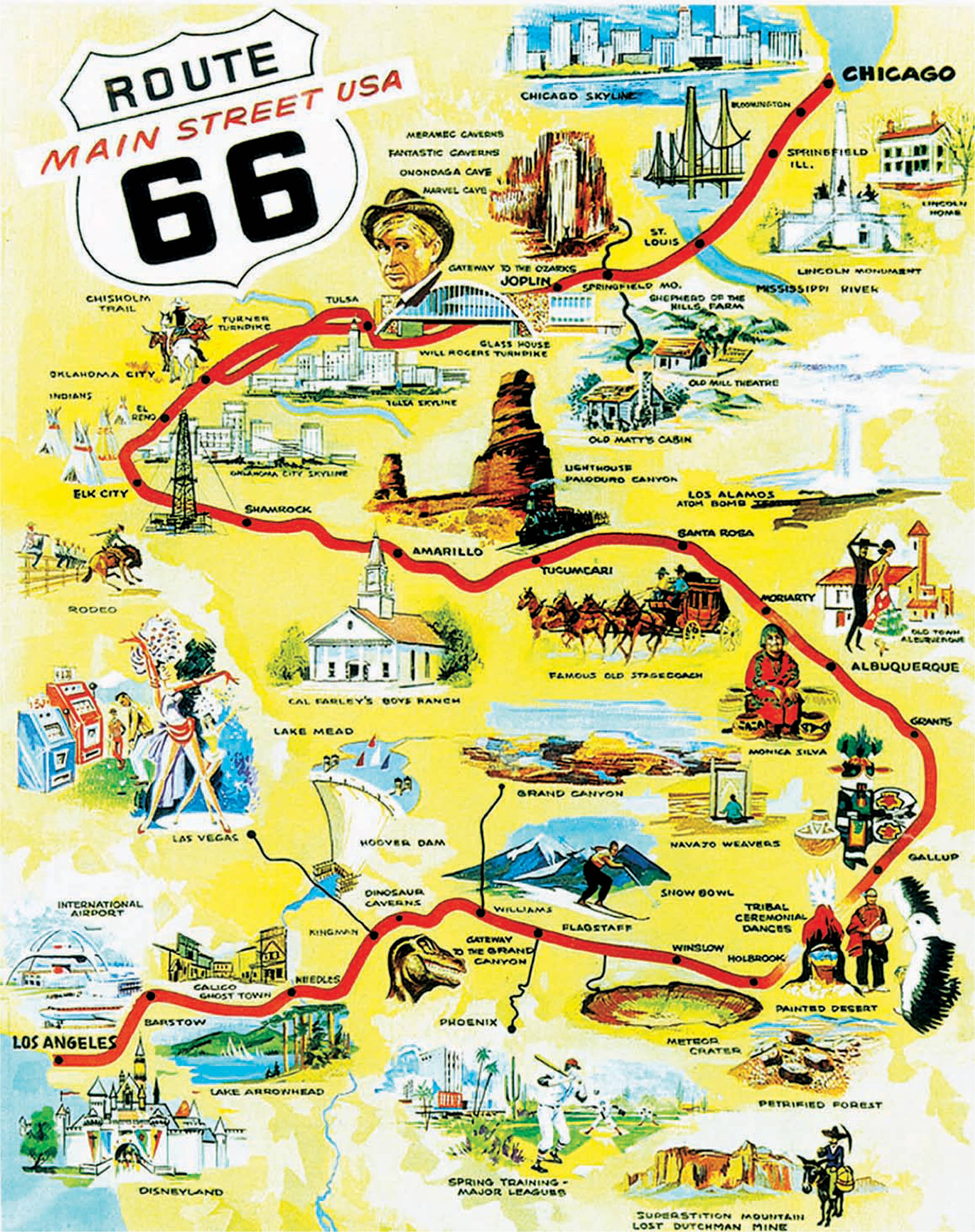 This 1960s-era poster shows the towns and sights to be found along Route 66 - photo 12