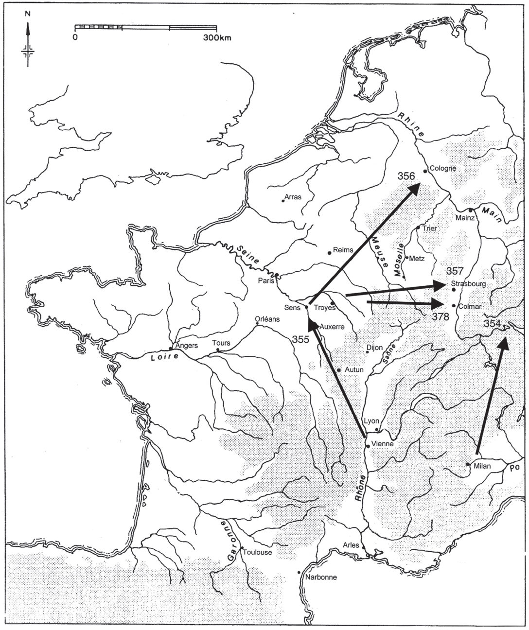 Map 2 Roman campaigns against the Franks and Alamanni AD 355378 Map 3 - photo 4