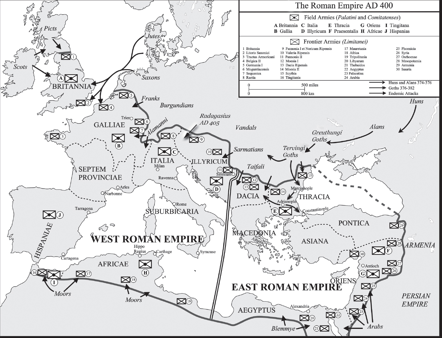 Map 4 The disposition of Roman armies and the main barbarian movements at the - photo 6