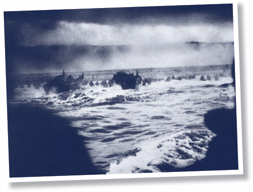 This view from a landing craft at Omaha Beach shows US troops wading through - photo 2