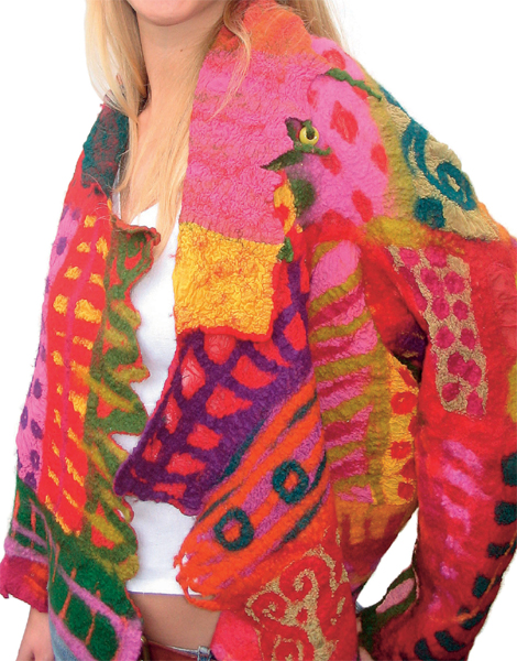 Nuno-felt jacket made on a base of patchwork silk chiffons The jacket is worn - photo 5