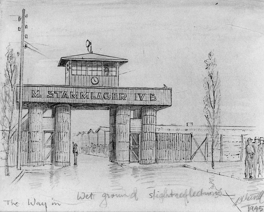 Main entrance to M Stammlager IVB drawn by Ray Newell in 1945 Camp - photo 3