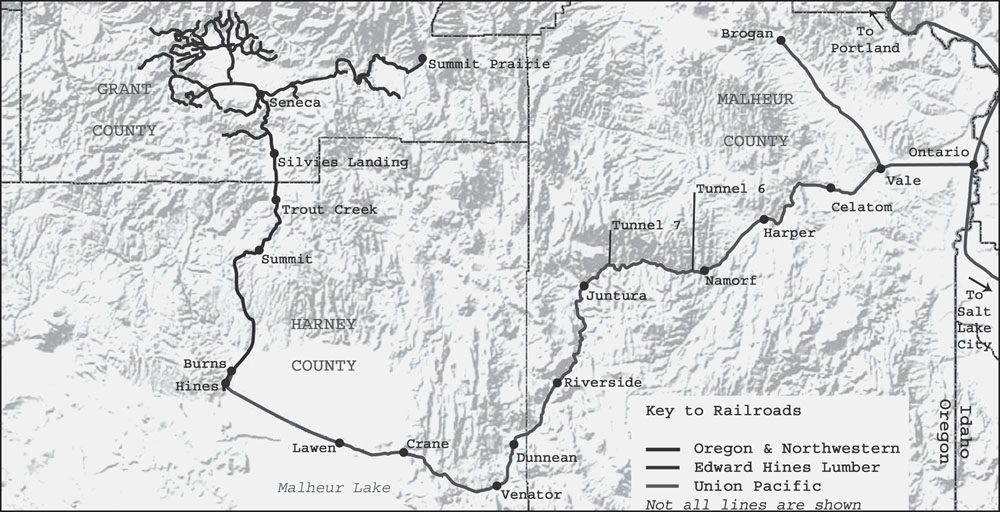 This map shows routes of the Oregon Northwestern ONW and associated - photo 2