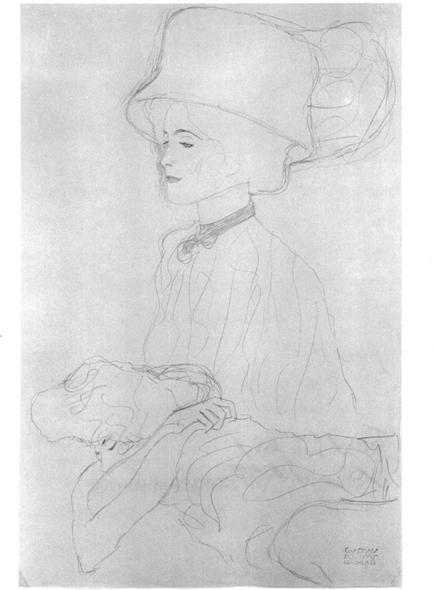 Portrait sketch of a lady in a large hat reclining woman 190512 GUSTAV - photo 1