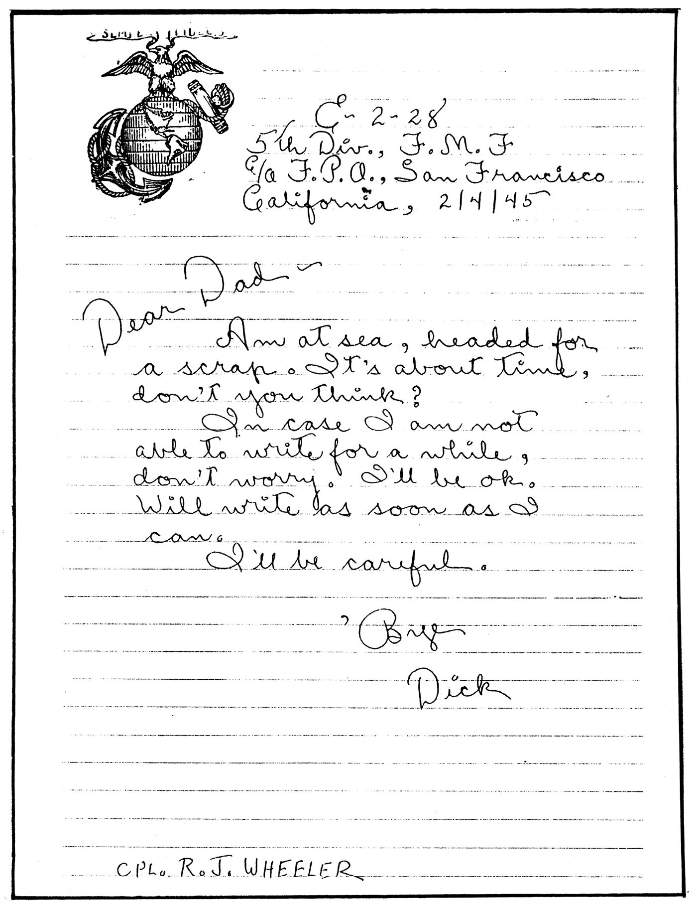 Letter received by authors father from Marine Corps Headquarters in Washington - photo 2