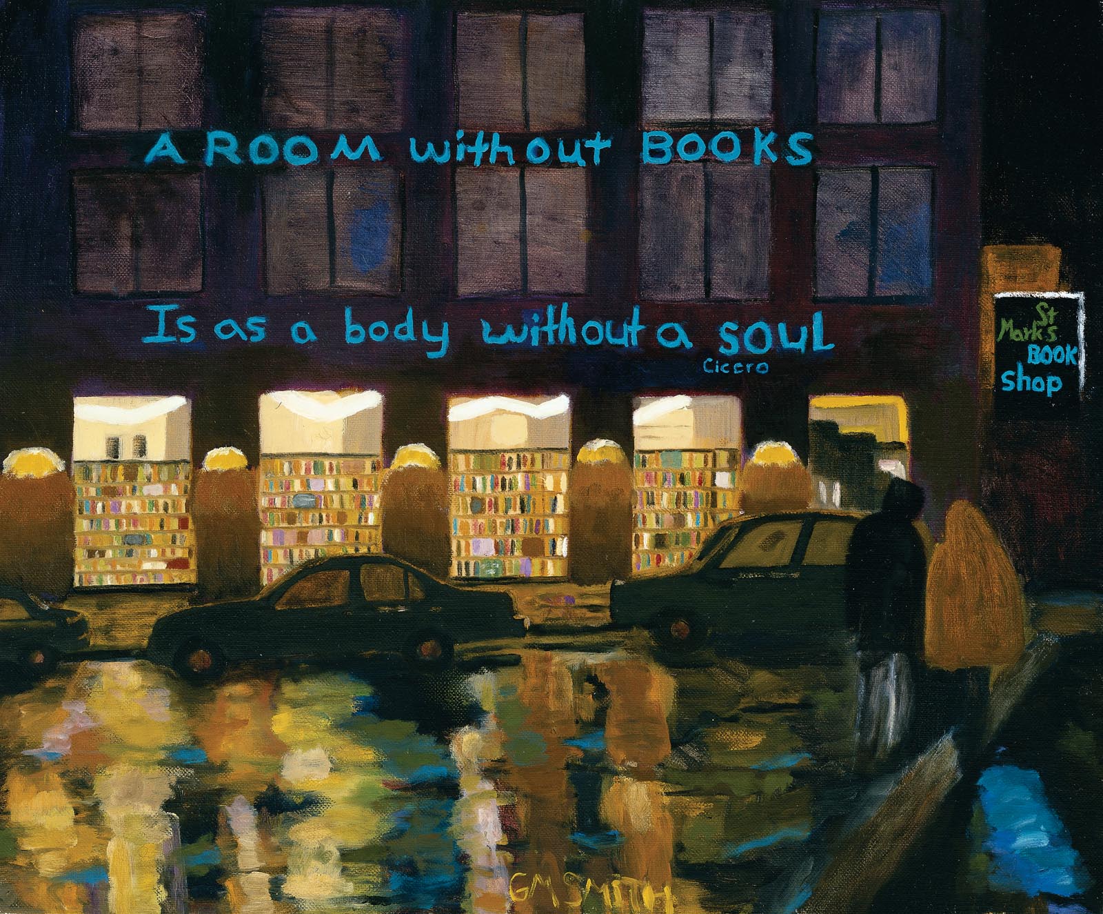 Gibbs M Smith St Marks Bookstore in the Rain 1995 Oil on linen 20 30 - photo 5