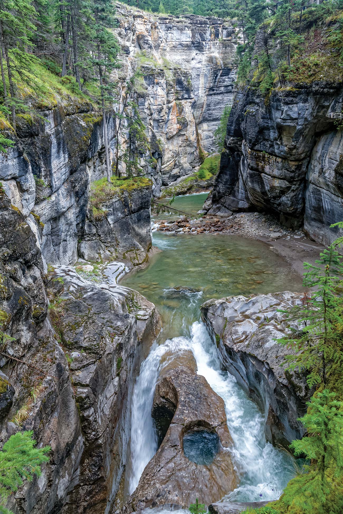 where the fast-flowing Maligne River has cut a deep canyon in the limestone - photo 18