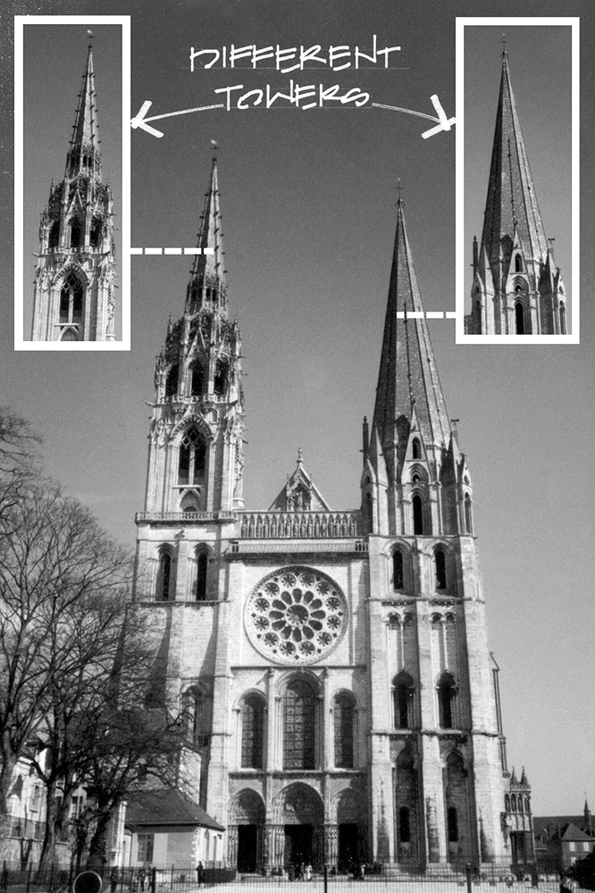 Two different towers on an otherwise symmetrical facade of the Gothic cathedral - photo 2