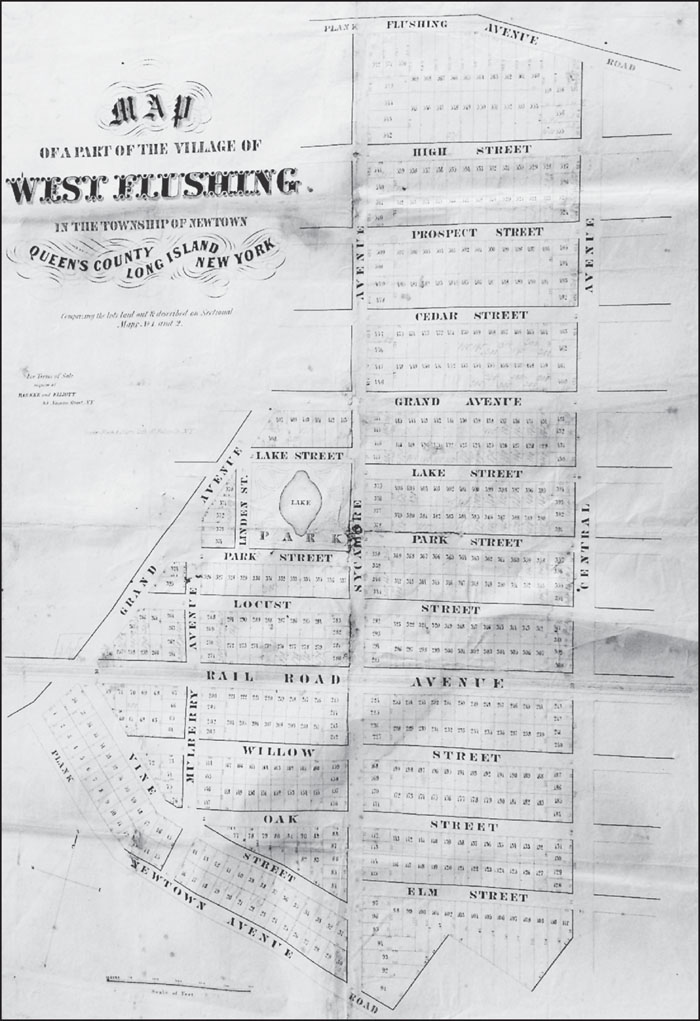 MAP OF WEST FLUSHING This rare 1854 map of West Flushing shows the streets and - photo 2