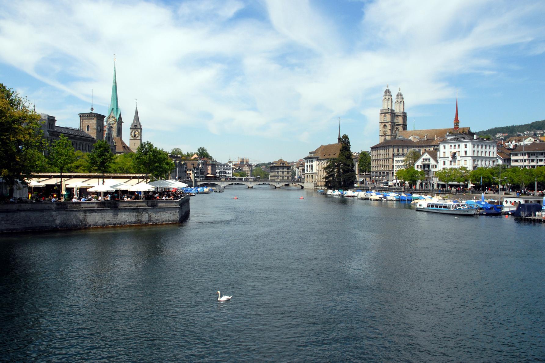 Zrichs churches The view of the city from from Quaibrcke Quay Bridge on - photo 1