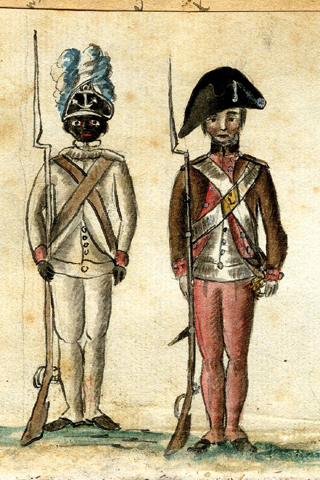 This watercolor shows a black soldier from the First Rhode Island Regiment and - photo 3