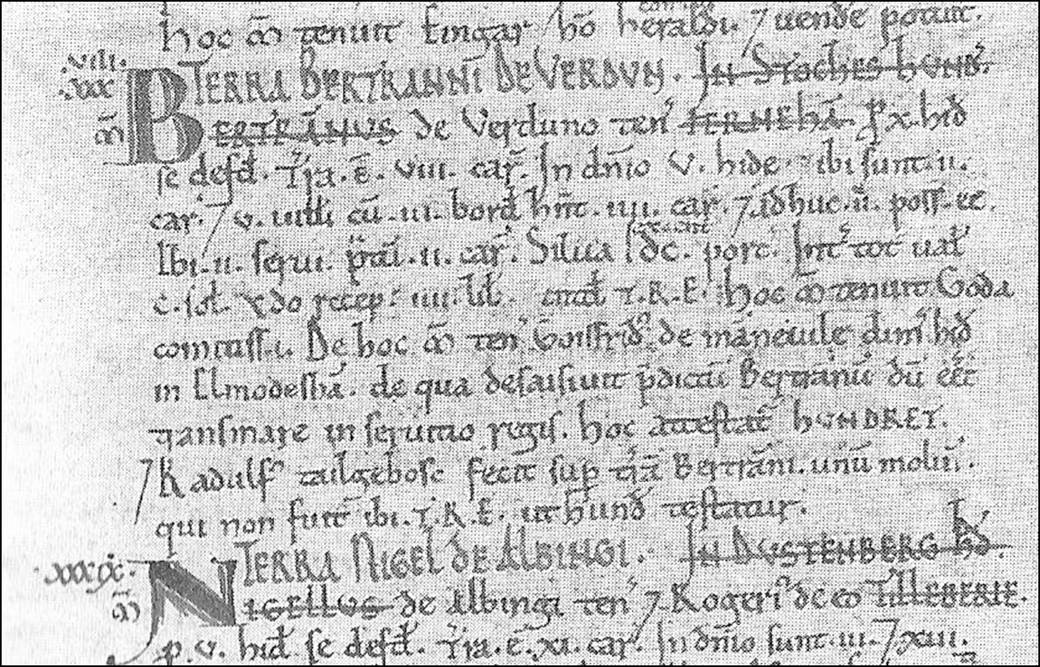 A page from the Domesday Book showing the entry for Bertram de Verdun Not - photo 2