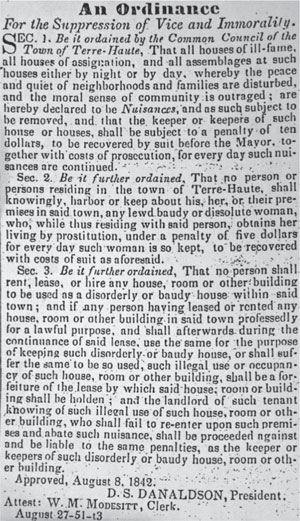 The 1842 Terre Haute ordinance that made prostitution illegal Vigo County - photo 3