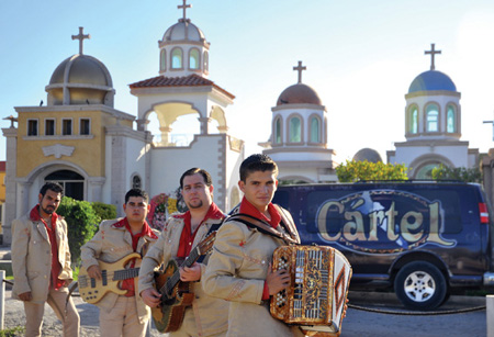 Drug-ballad crooners Grupo Cartel pose outside the Humaya cemetery in Culiacn - photo 6