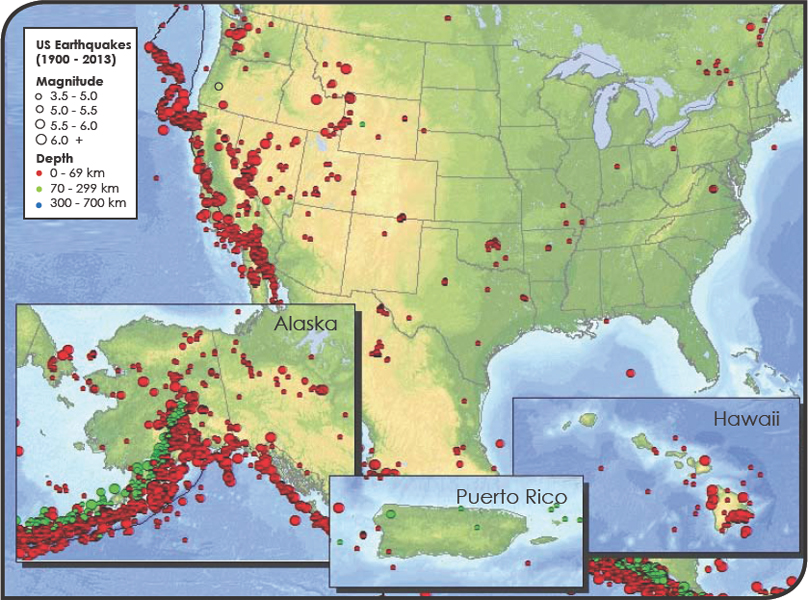 This map shows earthquakes in the United States from 1900 to 2013 Earthquakes - photo 5