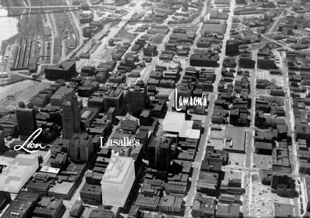 Aerial view of 1940s Toledo The subject department stores are highlighted and - photo 3