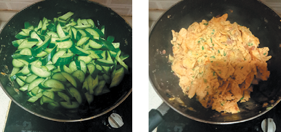 Add sliced cucumbers in the oven and fry them for 5 minutes till the cucumbers - photo 12