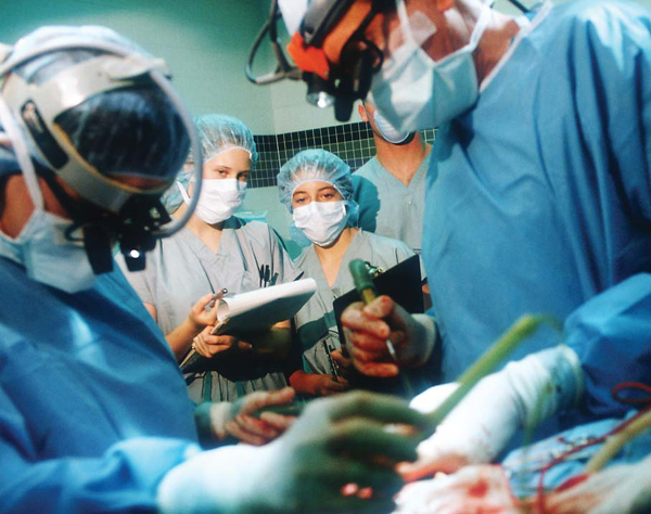 Two students take notes while a doctor performs brain surgery in a Los Angeles - photo 5