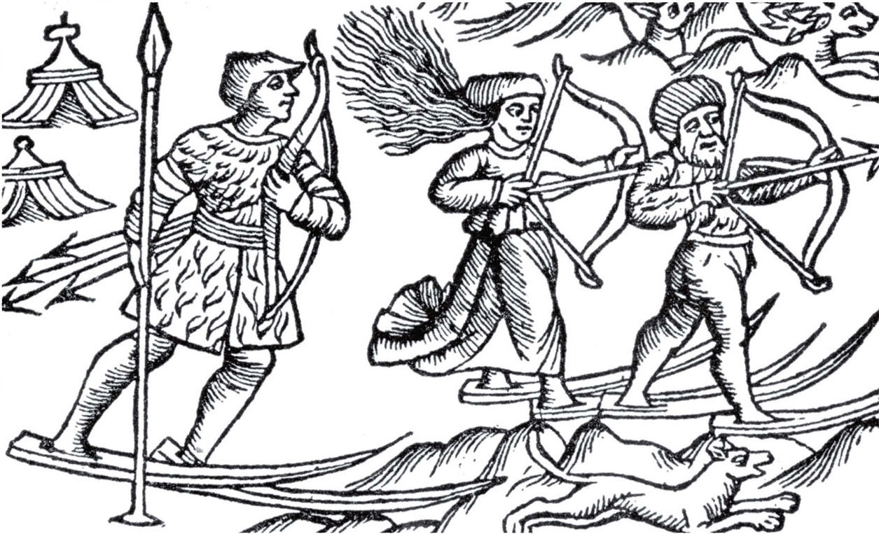 This illustration from the 1500s shows Viking hunters using skis Skis Early - photo 7