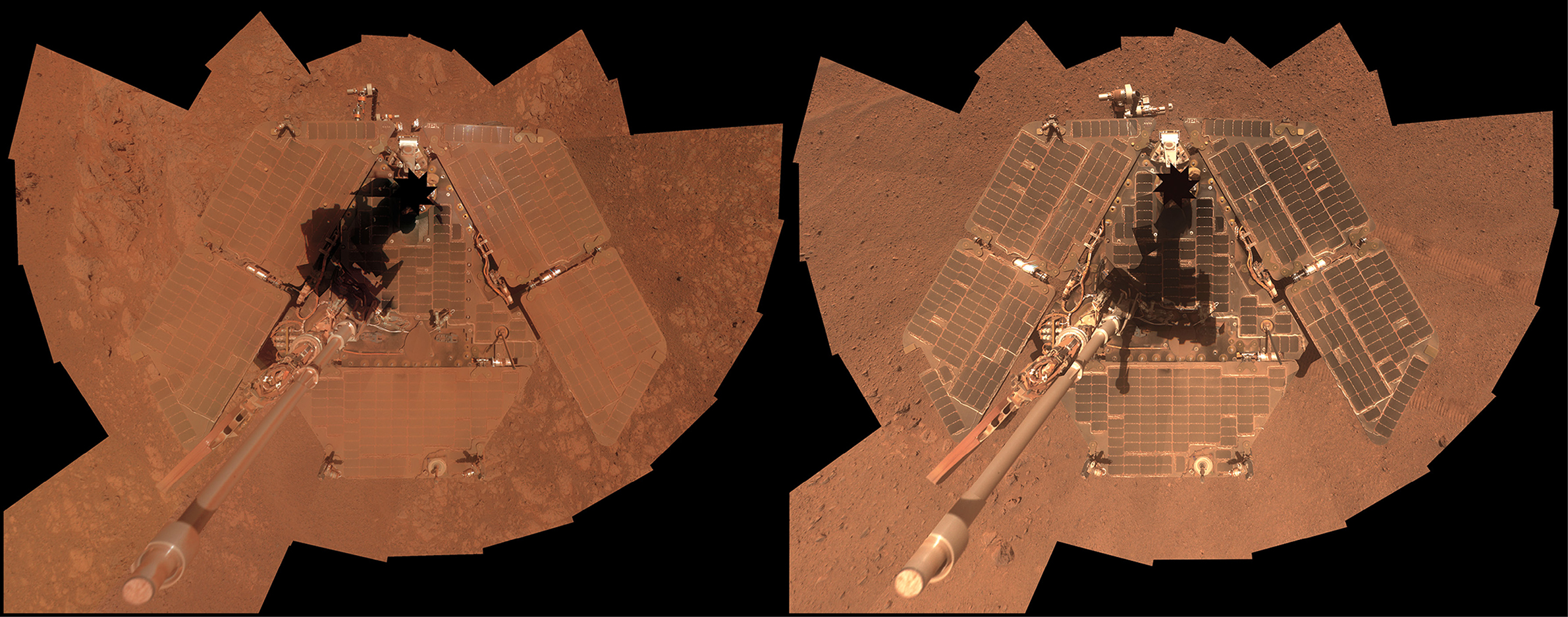 The photo on the left shows the rover Opportunitys solar panels covered in - photo 10