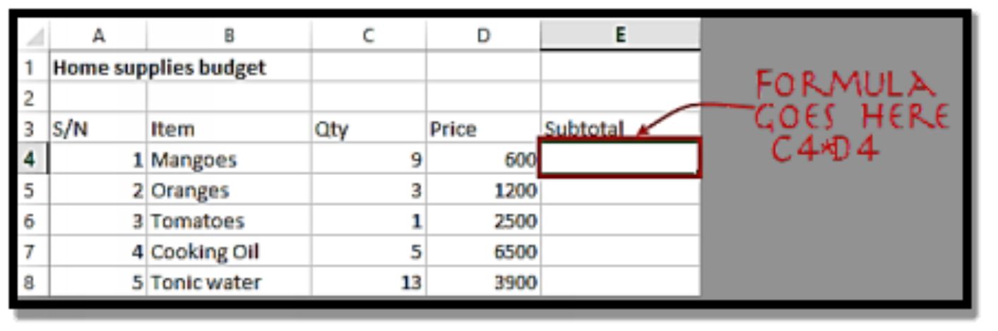 The formula for determining the subtotal will now be written Set cell E4 as - photo 1