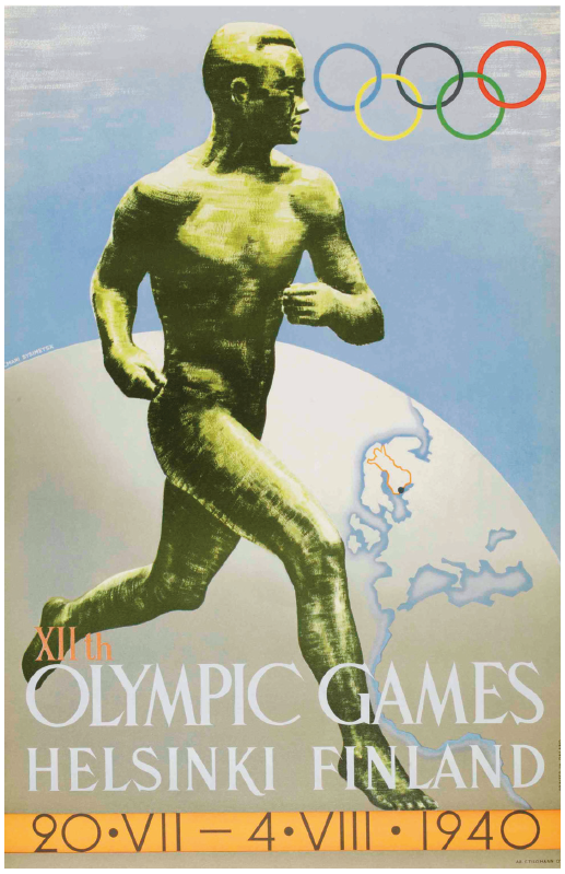 Poster for the 1940 Olympic Games featuring a statue by Waino Aaltonen of the - photo 1