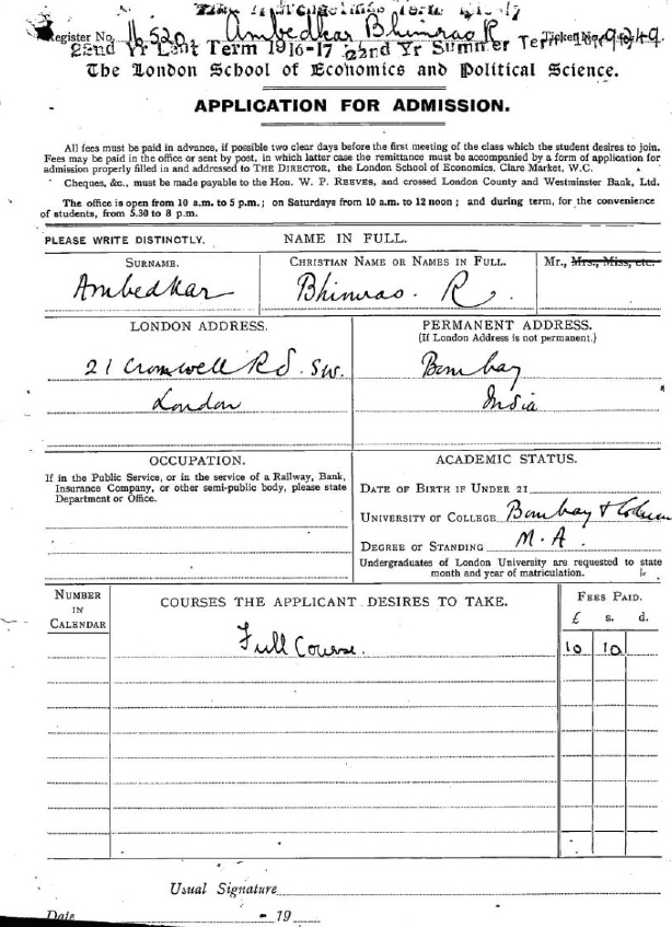 Fig 1 Ambedkars application form to study a masters degree at LSE 1916 - photo 3