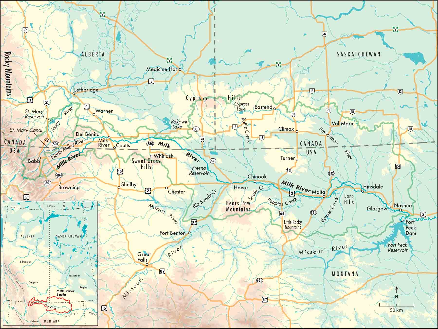 Map of the Milk Rivers run through Alberta and Montana and the extent of its - photo 7