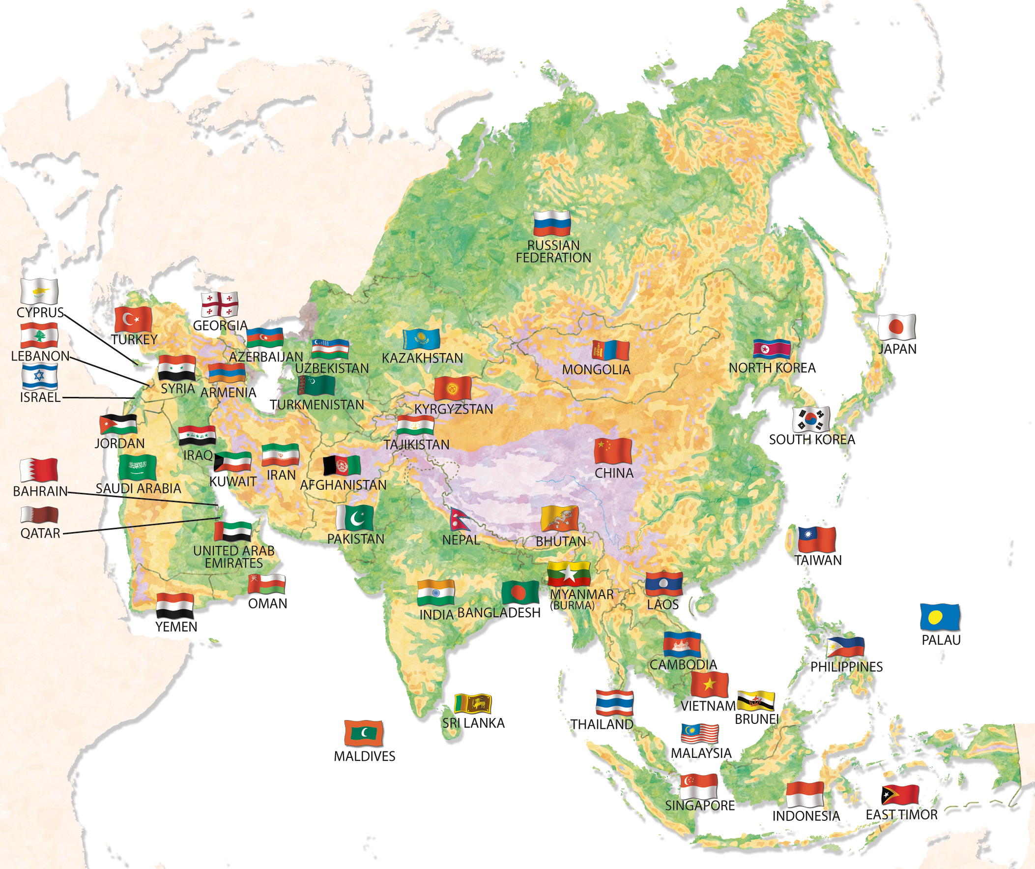 This map shows the flag for each country in Asia Moon sun and stars Some - photo 18