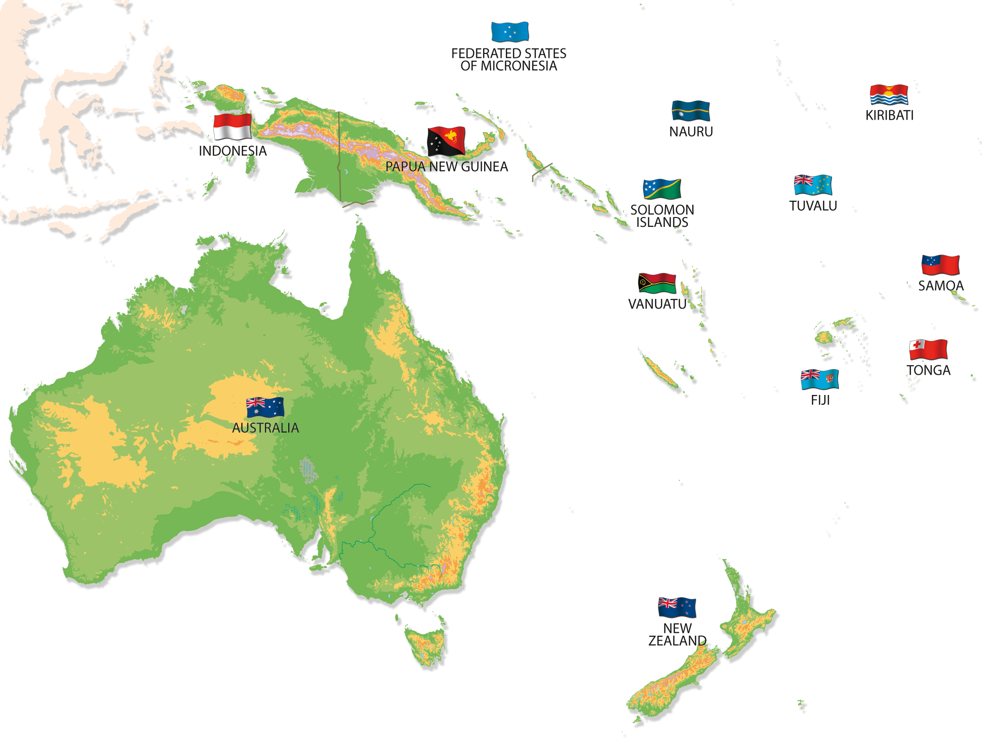 This map shows the flag for each country in Oceania Red white and blue - photo 20