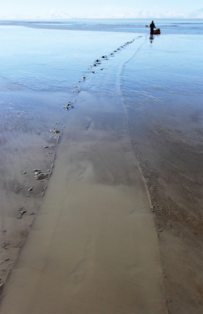 One of our packrafts glides across the buttery mud of the Trading Bay flats - photo 24