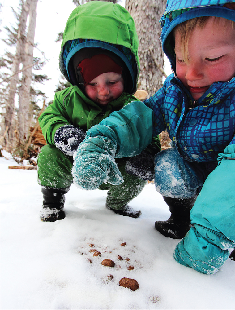 The kids examine moose droppings on a snowy trail The sun sets on a calm - photo 8