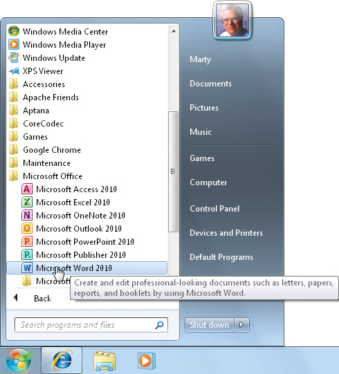 Figure 1-1 The foolproof way to start Word is via the Start menu Click - photo 9