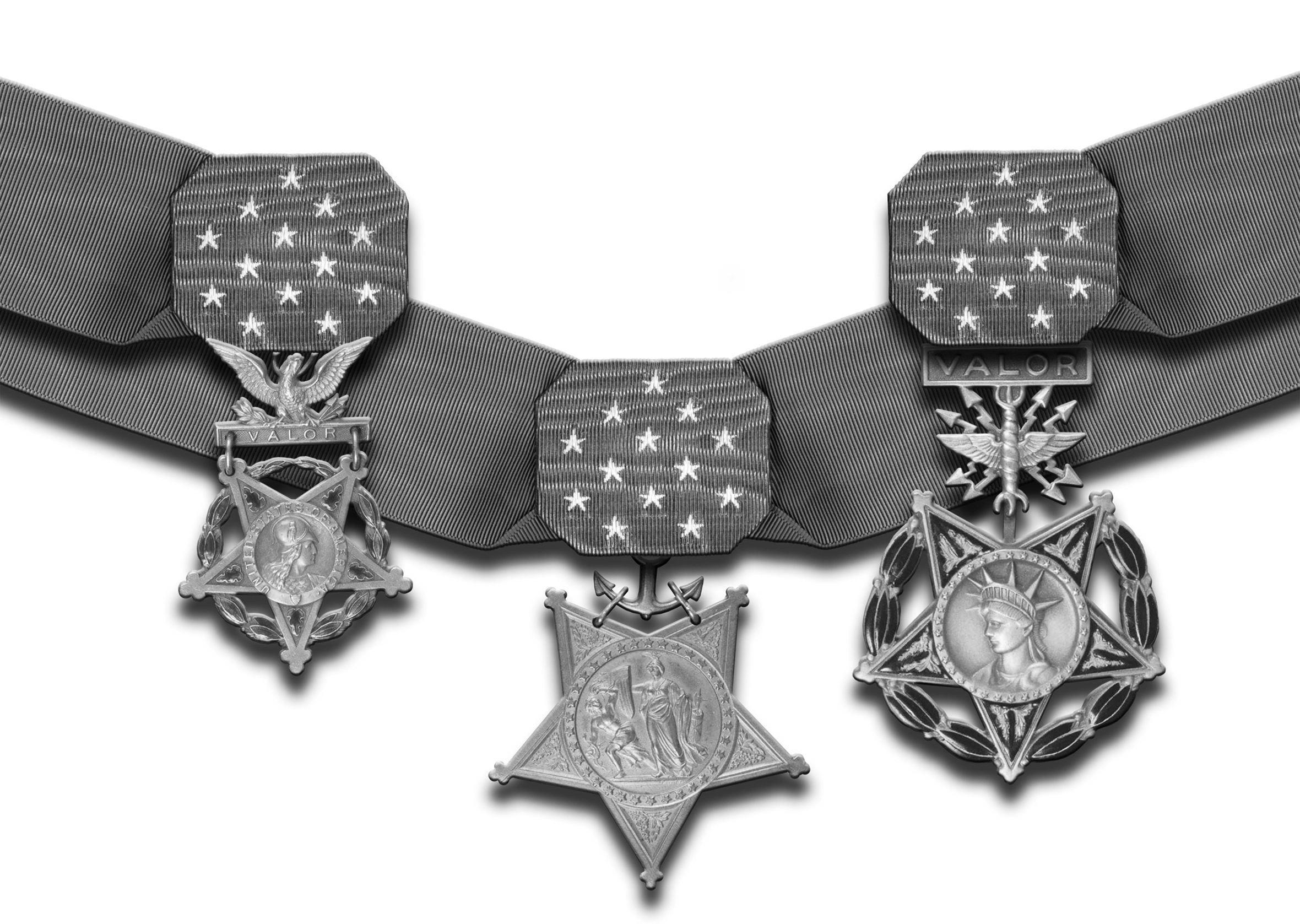 The US Army Navy and Air Force Medals of Honor left to right are unique - photo 2