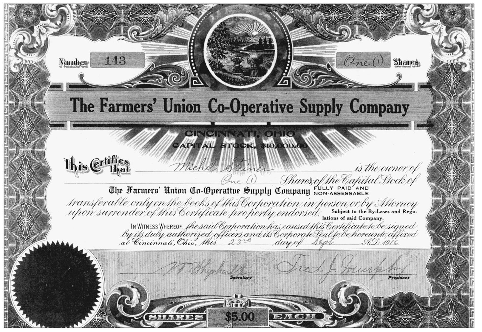 This is a picture of a stock certificate of the Farmers Union Co-Operative - photo 4