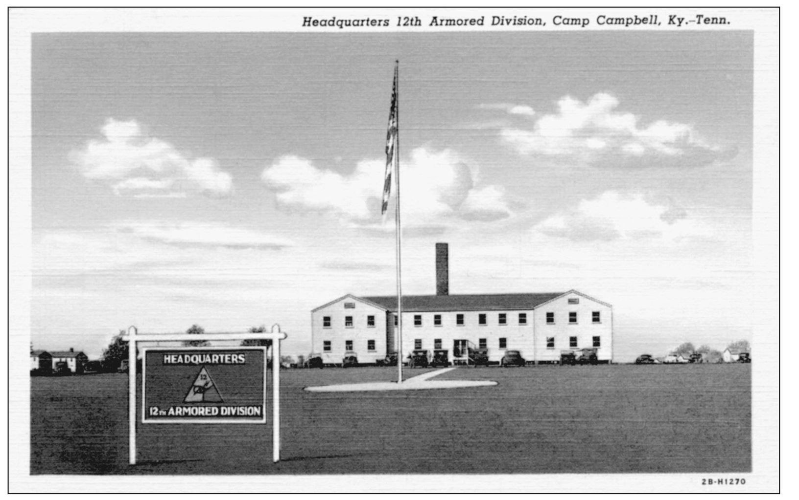 This linen postcard shows the HQ for the 12th Armored Division assigned to Camp - photo 10