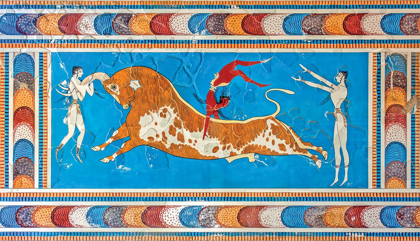 fresco of leaping bulls in Knossos Crete ancient ruins on the island of - photo 12