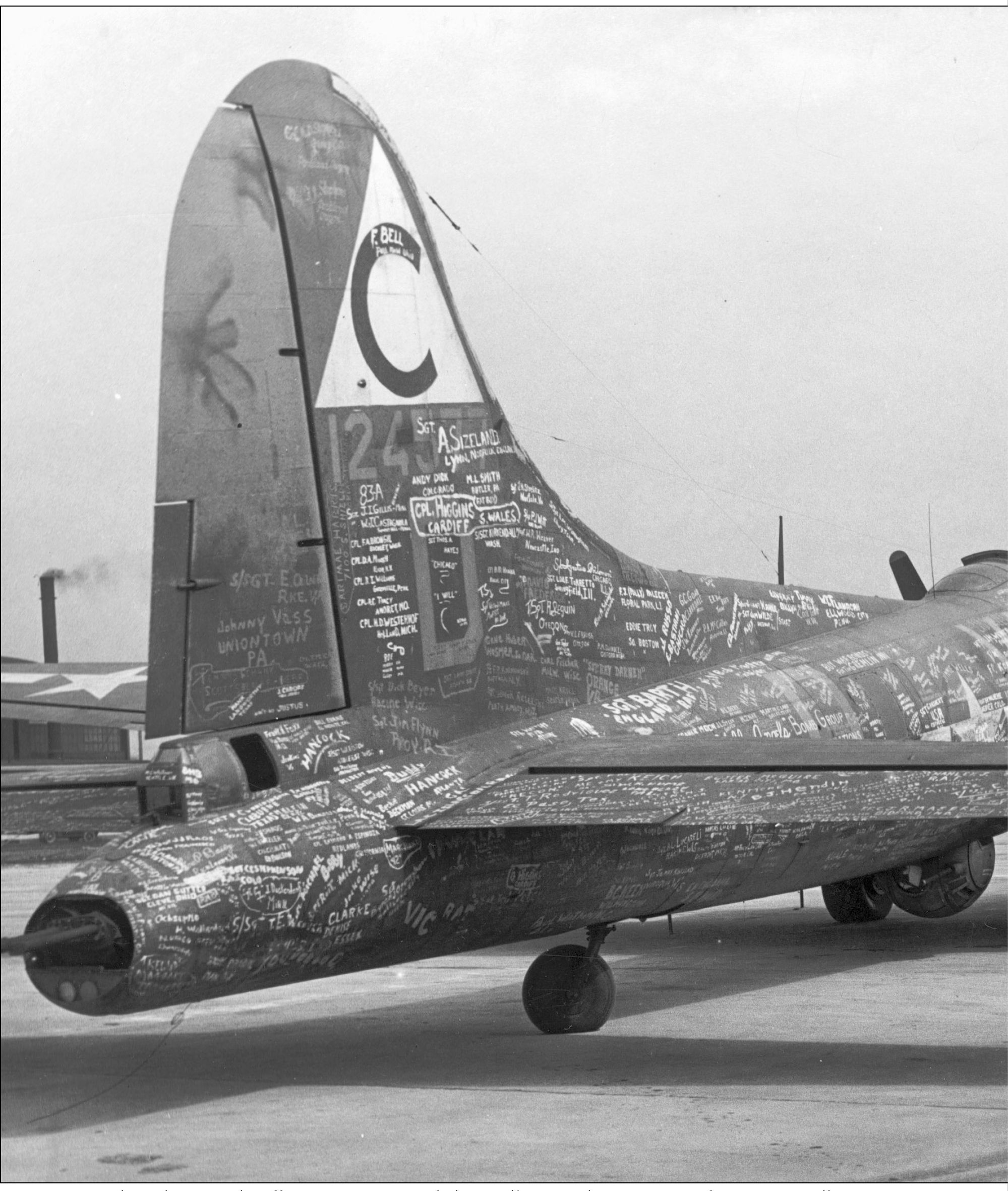 This photograph offers a rear view of the Hells Angels B-17 aircraft as it sits - photo 3