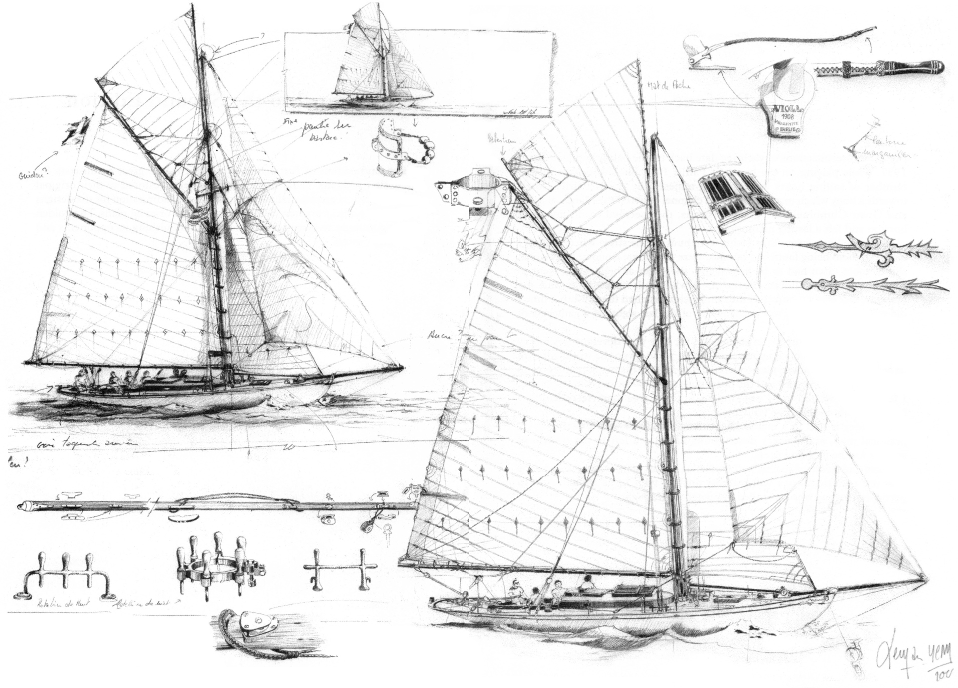 Sketch of Viola from Benoit Leman Peintre Officiel du Yacht Club de Monaco - photo 3