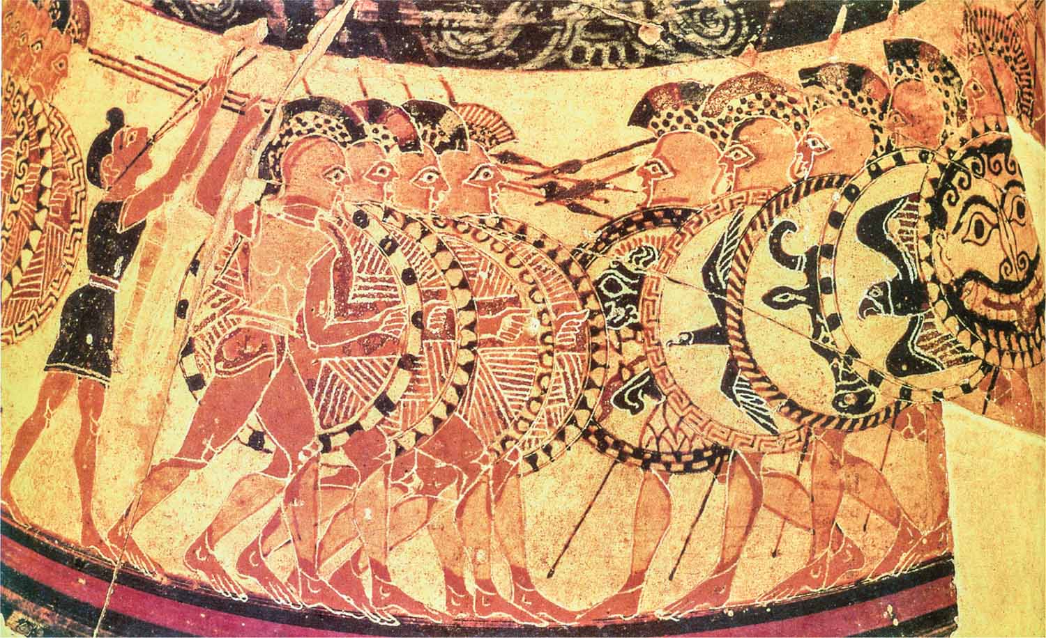 Detail from the Chigi vase mid seventh century showing Greek hoplite warriors - photo 3