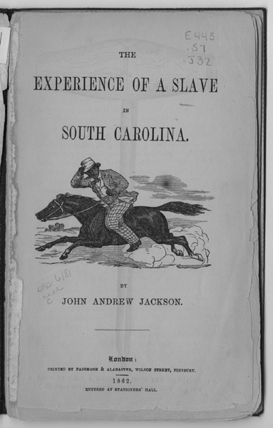 Title Page Image THE EXPERIENCE OF A SLAVE IN SOUTH CAROLINA BY JOHN - photo 1