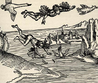 An early woodcut depicting the story of Icarus flying too close to the sun - photo 5