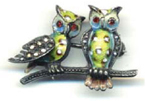 Enameled owls pin sterling silver and marcasites 1960s signed Alice - photo 4